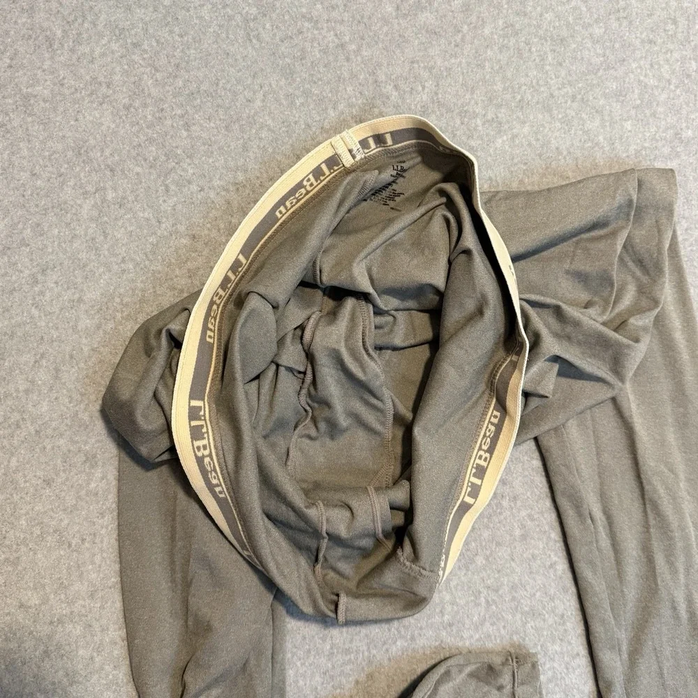 LL Bean Mens L REG Base Layer Pants Long Johns Underwear Gray Cream Stretch Hike